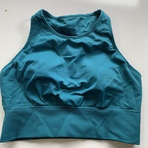 Lululemon Green Teal High Neckline Sports Bra With Padding Yoga Gym Sz 10